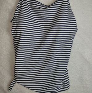 Kona Sol Women's Blue&White Striped Tankini Size L Side Front Tie Knot Swimwear